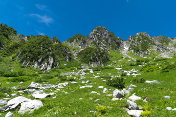 Senjojiki Cirque, a famous location in the Hakuba area in Japan. These mountains are famous during...