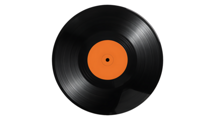 Black vinyl record with orange label for music and audio entertainment