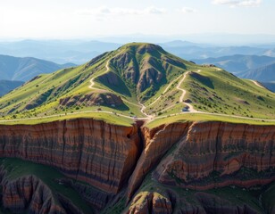 hills formed by earthquake uplift when fault movement raises earth surface slope lined with visible crack patterns