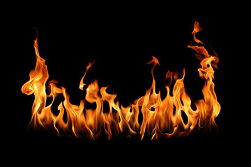 
Abstract flame isolated on black background. Burning effect. Close-up photo of flames. 