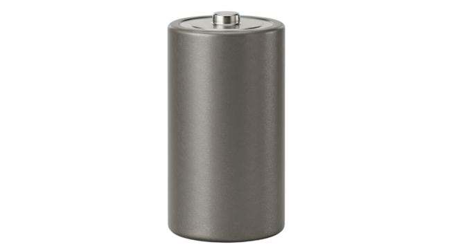Single Gray Battery on White Background.