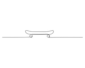Naklejka premium Simple line drawing of skateboard alone. Clean outline vector design for icon or minimalistic graphic.