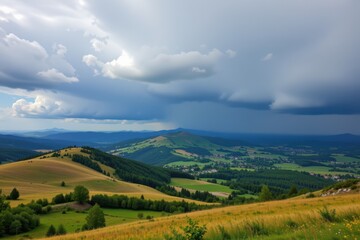 Fototapeta premium cloud accumulation above hills triggering localized afternoon showers natural rainfall influence by land