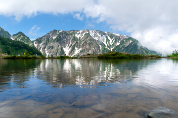 Happo pond and the reflection of the Japanese Alps in the Hakuba Valley