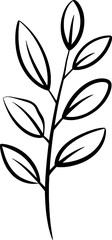 Naklejka premium Black ink drawing of a branch with oval leaves white