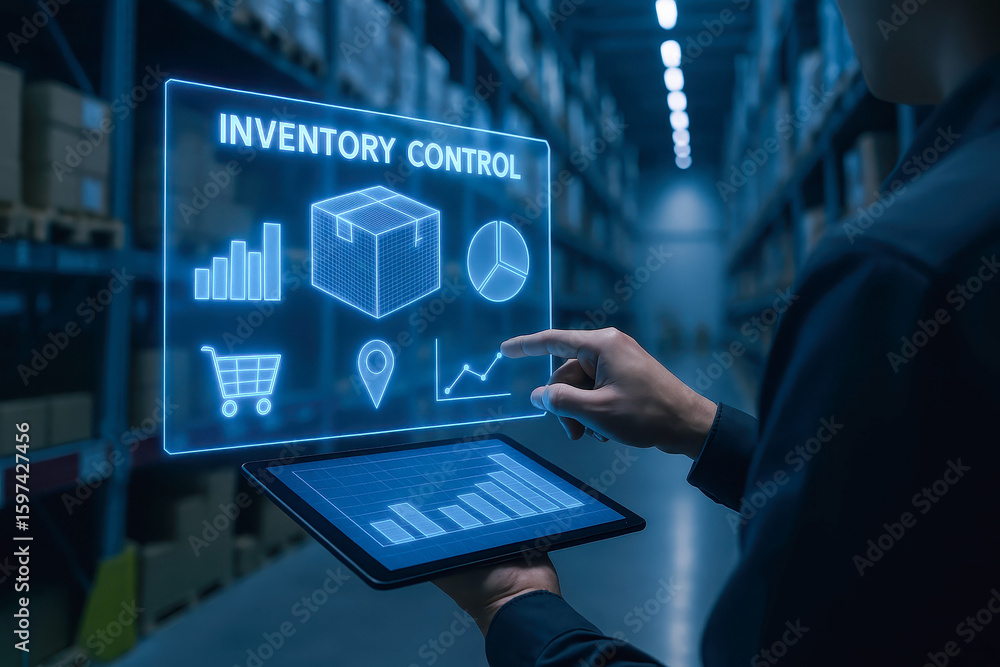 Poster inventory management smart warehouse uses warehouse automation and supply chain automation technolog