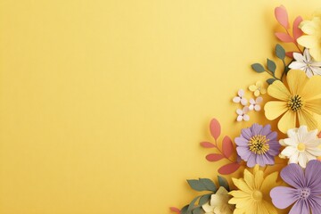 Naklejka premium Colorful paper flowers on yellow background