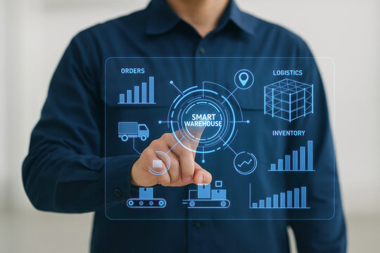 Smart warehouse technology enhances warehouse automation and supply chain automation with robotic warehouse systems and automated storage system for efficient inventory management and logistics - Powered by Adobe