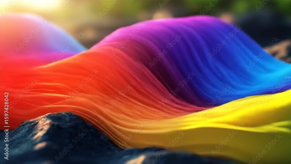 Aufkleber abstract colorful waves animation over rocks, great for background or intro sequences, a visual