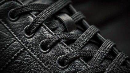 Close-up of black leather shoe laces (9)