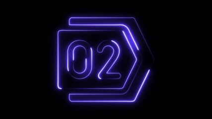 Neon number two glowing purple in abstract geometric shape on black background futuristic digital countdown timer - Powered by Adobe