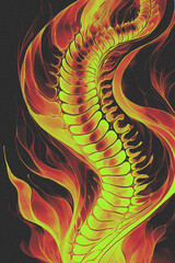 Flaming Spine Abstracts – Futuristic Inferno-Inspired Digital Illustrations