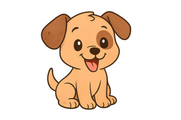 Obraz premium Cartoon puppy sitting playfully, tongue hanging out, cute expression perfect for children's illustrations, pet graphics, transparent background
