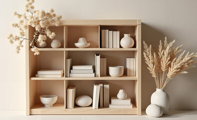 Minimal Natural Book Nook with Forest Tone Bookshelf