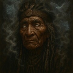 Eyes Beyond the Veil – Portrait of a Tribal Shaman with Spirit Companions