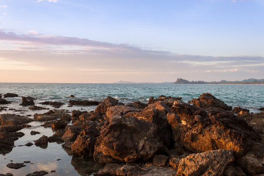 Rocky Ngapali Beach at Sunset