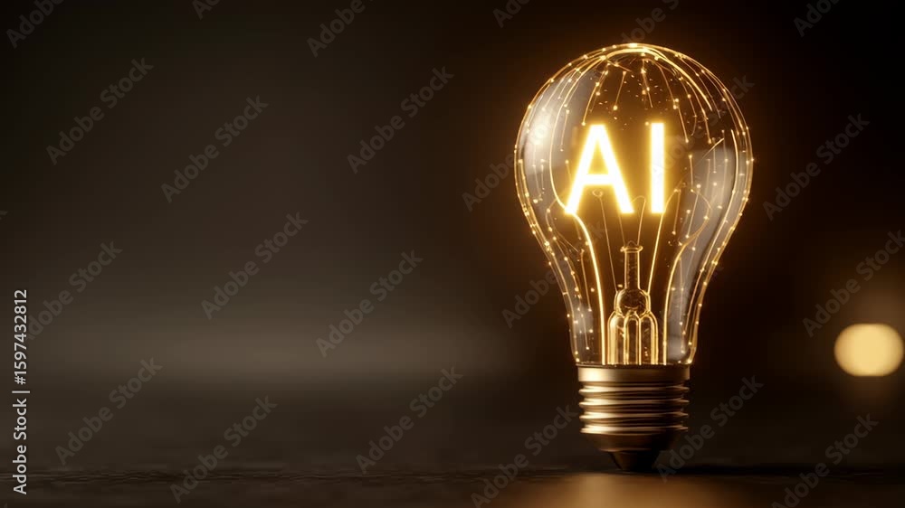 Poster light bulb glowing with the letters ai inside, symbolizing artificial intelligence, illuminated agai