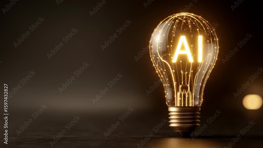 Poster light bulb illuminated with glowing filament showcasing the letters ai, symbolizing artificial intel