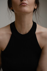 Close-Up of Black Halter Neckline. Detailed View of Elegant Black Halter Neckline in Casual Wear