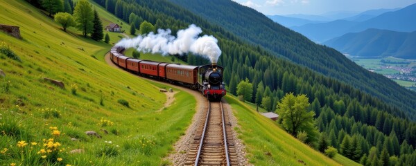 narrow gauge railway cutting through green hillside compact transport ideal for tourism and elevation