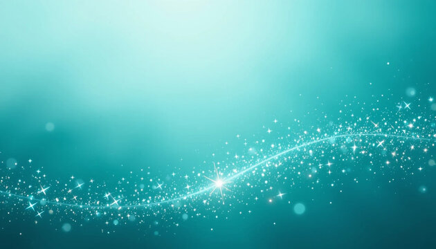 Teal Blue Background with Sparkling Glittering Light Trail and Stars sparkle