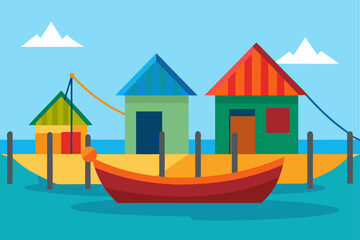 Obraz premium Colorful stilt houses and boat on the water