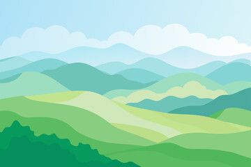 Abstract rolling green hills and mountains with clouds