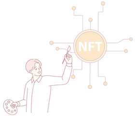 An illustration depicting an artist who skillfully crafts NFTs, symbolizing the exciting merge of art and technology