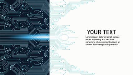 Clean abstract blue and white tech background with circuit patterns leaving open space for your text.
