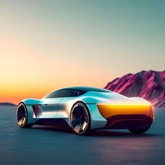Futuristic electric car on a light background