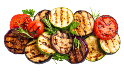 Grilled vegetables isolated on transparent background