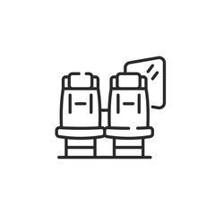 Train seats icon. Simple passenger seating icon with headrest and window for social media app and web design. Vector illustration