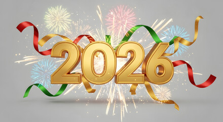 A vibrant vector illustration for a happy New Year 2026 holiday celebration card, featuring festive winter snow decoration, sale text, and snowflakes