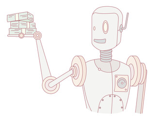 A cheerful and friendly robot holding a stack of cash, representing the concepts of automation, finance, and innovation
