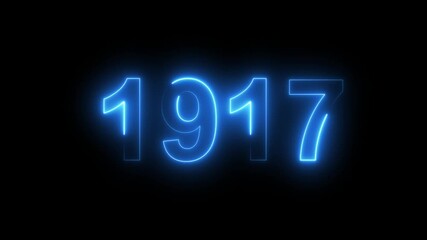 Neon text calendar 1917 Sal animation, glowing neon icon animation .Seamless looping video.
