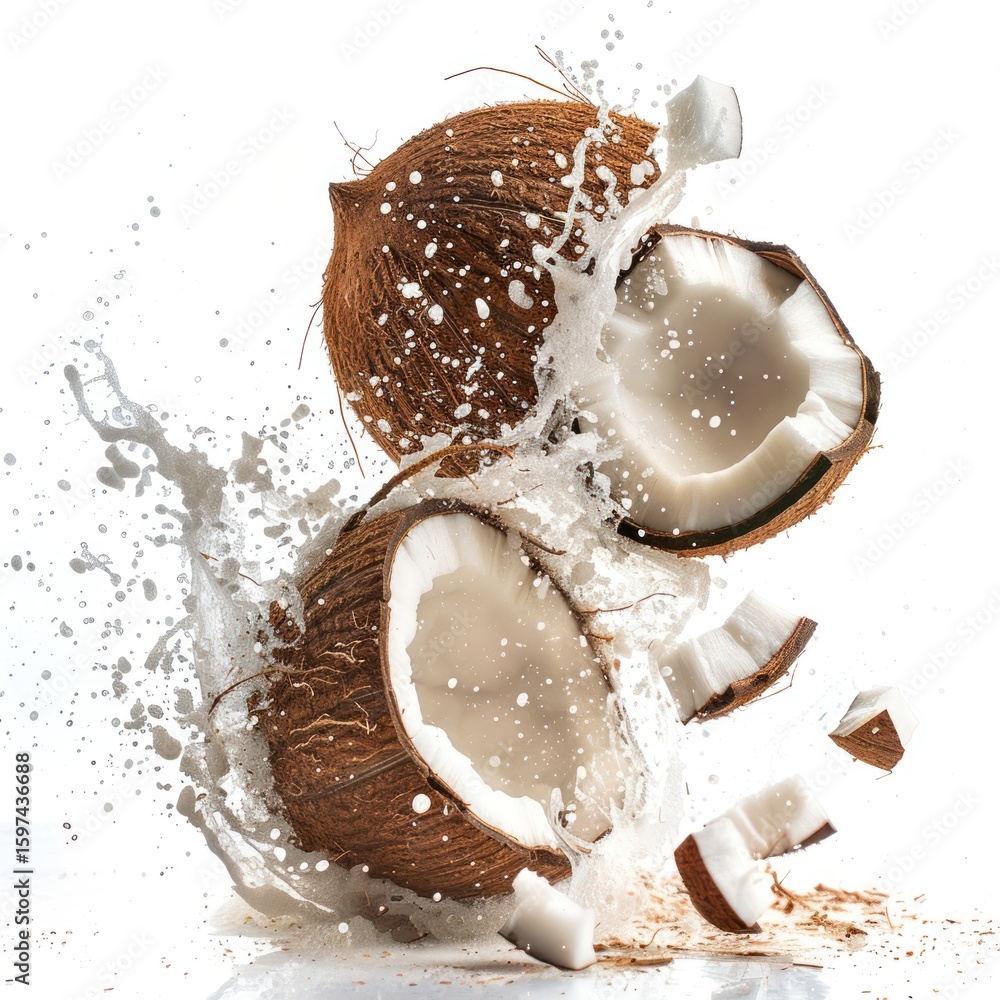 Poster exploding coconut background explosion fruit.