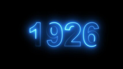 Neon text calendar 1926 Sal animation, glowing neon icon animation .Seamless looping video.
