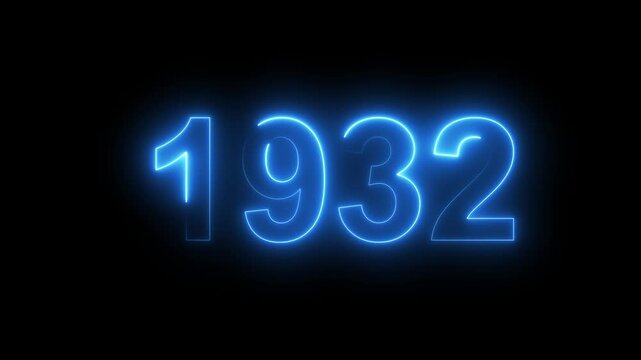 Neon text calendar 1932 Sal animation, glowing neon icon animation .Seamless looping video.