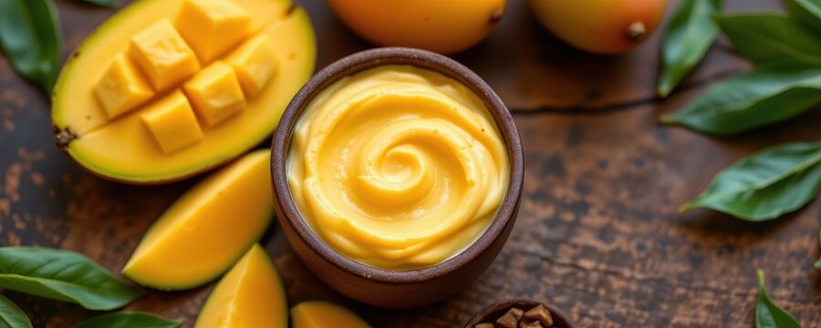 mango butter in face mask creamy golden texture tropical moisture ingredient soft skin care concept