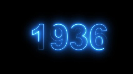 Neon text calendar 1936 Sal animation, glowing neon icon animation .Seamless looping video.