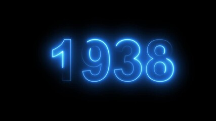 Neon text calendar 1938 Sal animation, glowing neon icon animation .Seamless looping video.