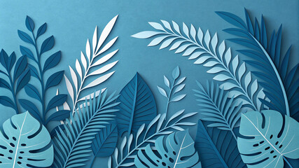 Elegant Blue Botanical Leaves Illustration