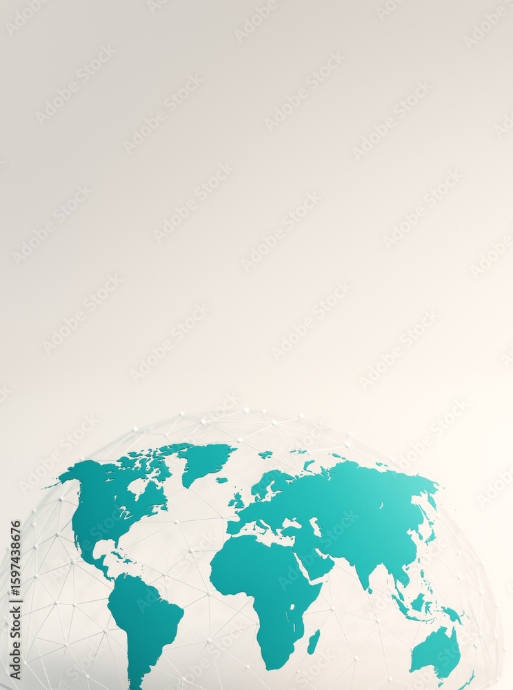 Poster abstract globe with digital network and world map on soft gradient background for clean business pos