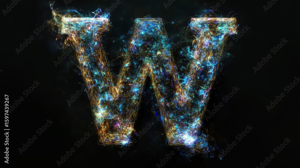 Aufkleber vibrant letter w shines with abstract energy particles. dynamic light forms a glowing, artistic inte