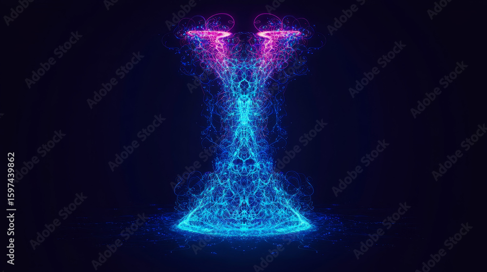 Poster dynamic digital art in vibrant glowing colors. abstract light patterns symbolize flowing energy and 