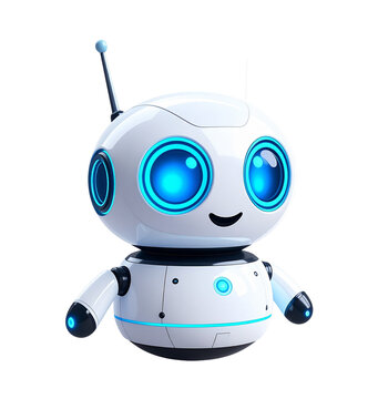 Illustration of a white robot with blue eyes isolated on a transparent background