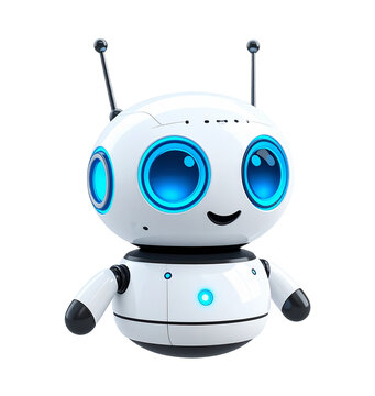 Illustration of a white robot with blue eyes isolated on a transparent background