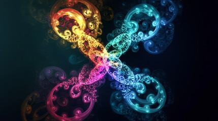Obraz premium Vibrant abstract fractal design with intricate glowing patterns. Swirling psychedelic colors create a dynamic, ethereal background.