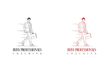man in a suit holding a laptop and briefcase vector illustration, logo for professional growth, executive wellness, personal balance, work life balance, busy professionals coaching, and more