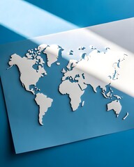 Global business and travel concept with a world map and light rays